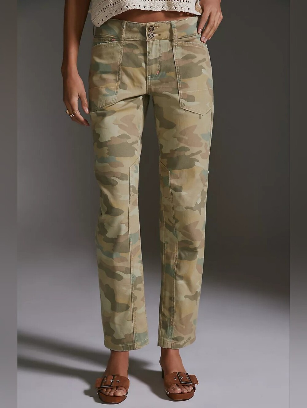 Pilcro Anthropologie The Wanderer Camo Pants Size 6 Cotton Green Tan Gorpcore